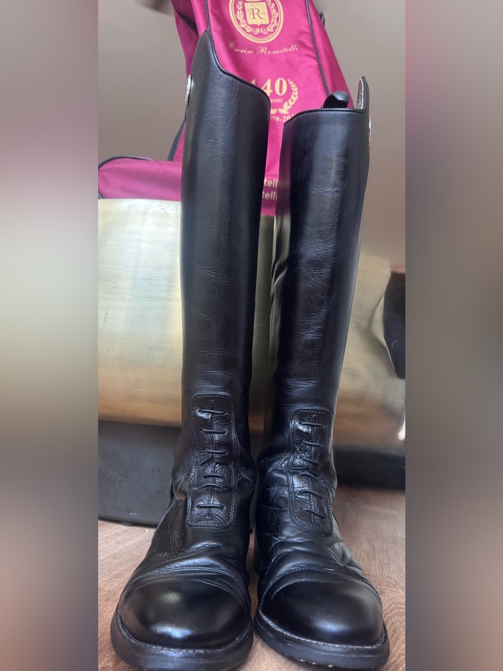 Elegant Romitelli Black Leather Tall Riding Boots 41 MA XXL. Excellent condition